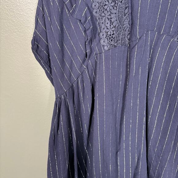 Maurices Blue & Metallic Silver Boho Fairy Babydoll Top - 2X - Women's Plus Size - Picture 3 of 7